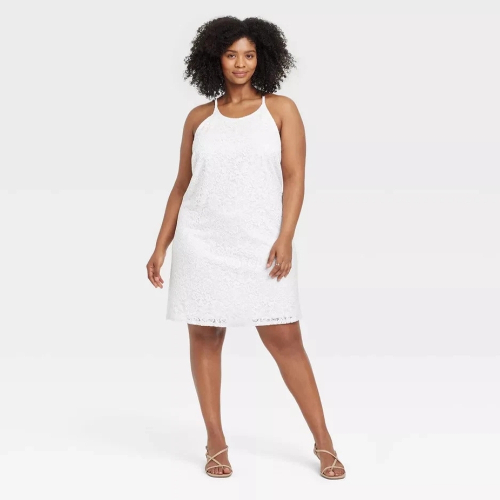NWT White Floral Lace Mini Shift Dress Size 2X